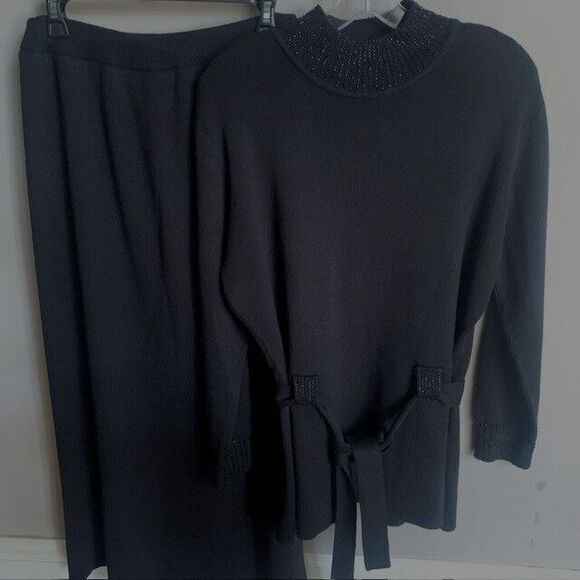 Adrianna Papell Two Piece Wool Knit Black  Skirt And Sweater Quiet Luxury  Posh - Picture 4 of 16